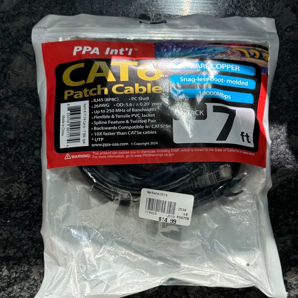 PPA Int'l CAT6 Patch Cable 7ft - 3pack